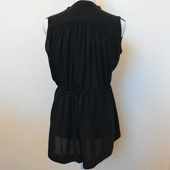 Banana Republic Black Drop Hem Tank Cinched Waist Button Up Blouse Size XXSP - Picture 4 of 7